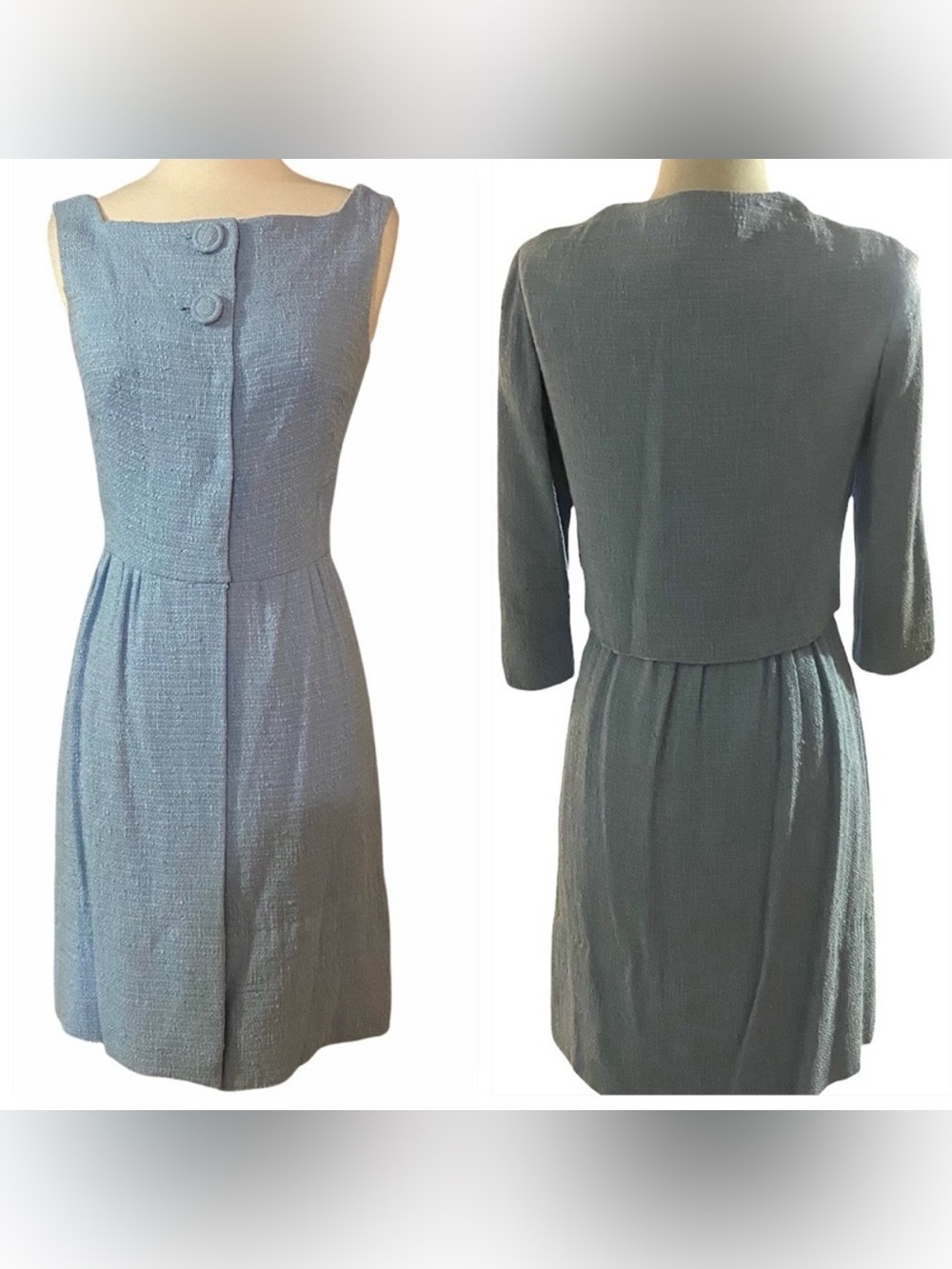 1960’s Mod Tweed Blue Dress and Cropped Jacket Set, Vintage 1960’s Day Dress, S